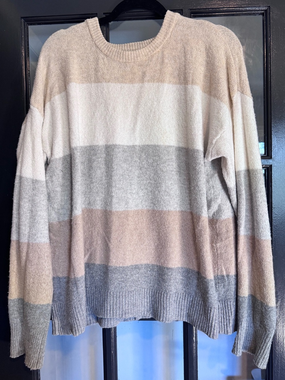 Time and Tru Oatmeal Heather Colorblock Stripey Oversized Crewneck Sweater XXL 2